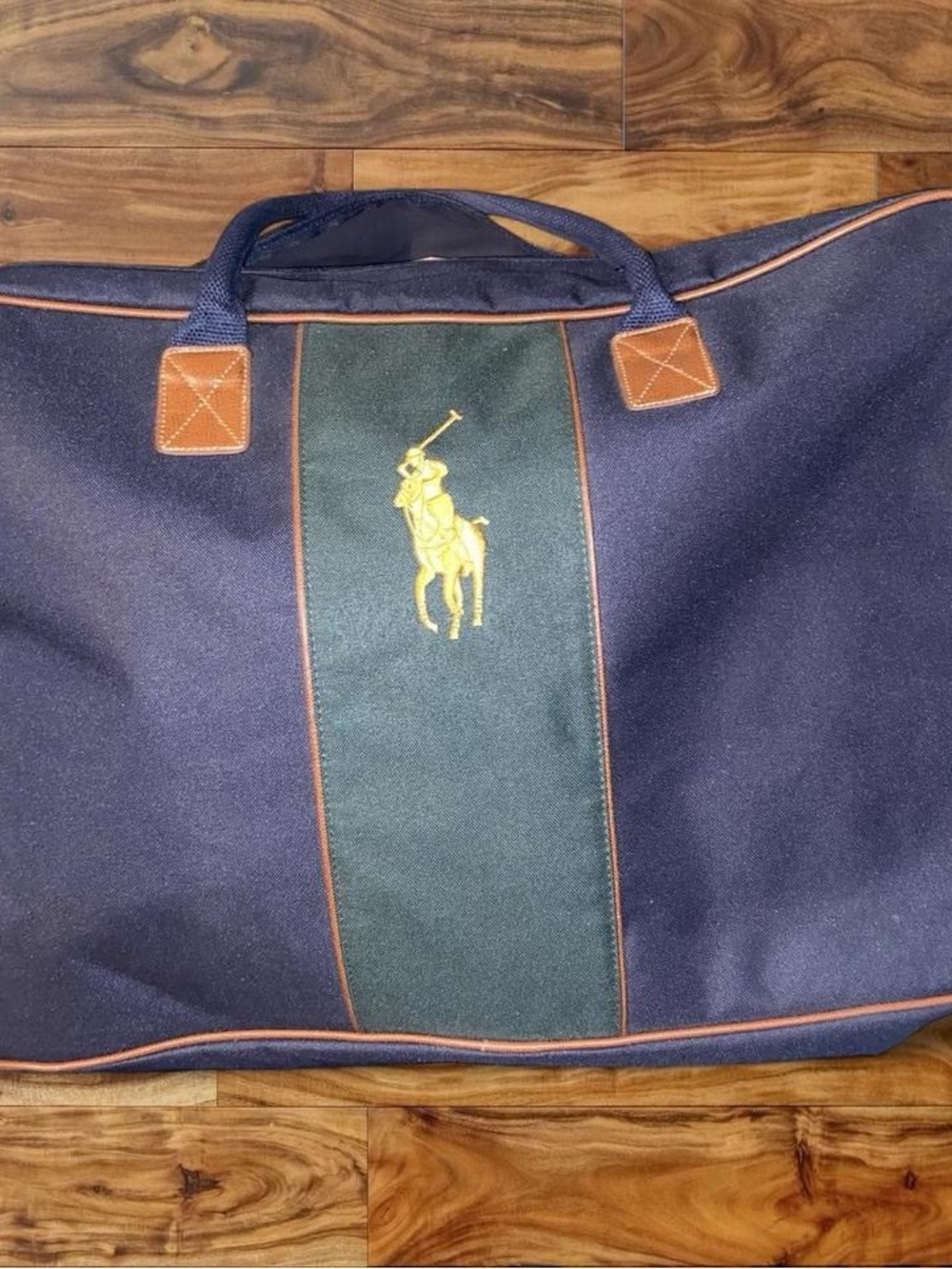 Polo by Ralph Lauren Navy and Green Travel Bag with Gold Logo